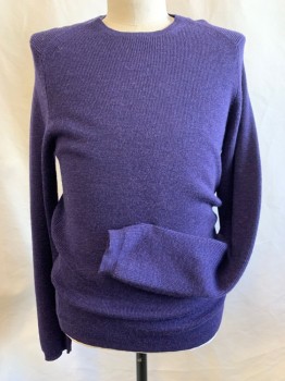 Mens, Pullover Sweater, DONNA KARAN, Purple, Wool, Solid, L, CN, Defined Yoke, Raglan Sleeves,