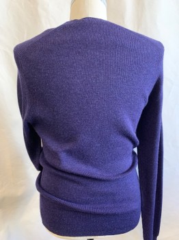 Mens, Pullover Sweater, DONNA KARAN, Purple, Wool, Solid, L, CN, Defined Yoke, Raglan Sleeves,