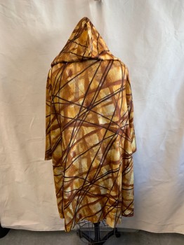 TRAVELCOATS, Amber Yellow, Brown, Nylon, Abstract , 2 Buttons at Neck, Hood Attached, 2 Pockets,