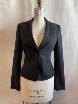 Womens, Suit, Jacket, BCBG, Black, Brown, Wool, Polyester, Stripes, B: 320, XS, W: 29, BLAZER, Single Breasted, Peaked Lapel, 1 Button, 2 Pockets, 5 Button Cuffs, Pleated Back