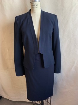 Womens, Suit, Jacket, NINE WEST, Navy Blue, Polyester, Viscose, Solid, W25, 2, BLAZER, Open Front, Shawl Lapel, 2 Pockets, Vent Back