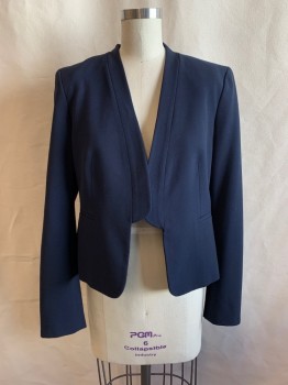 Womens, Suit, Jacket, NINE WEST, Navy Blue, Polyester, Viscose, Solid, W25, 2, BLAZER, Open Front, Shawl Lapel, 2 Pockets, Vent Back