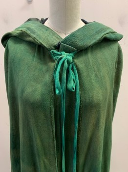 Unisex, Historical Fiction Cape, N/L, Green, Olive Green, Cotton, Mottled, Size, One, Hood, Cape Ties and Neck Tie, Raw Edge Hem,