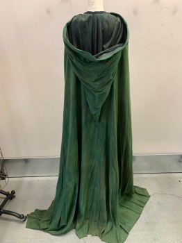 Unisex, Historical Fiction Cape, N/L, Green, Olive Green, Cotton, Mottled, Size, One, Hood, Cape Ties and Neck Tie, Raw Edge Hem,