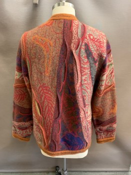 Mens, Sweater, COOGI, Burnt Orange, Khaki Brown, Red Burgundy, Navy Blue, Wool, Abstract , M, CN, Pullover, L/S