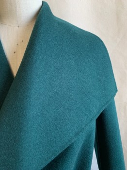 MACKAGE, Emerald Green, Wool, Solid, Pointed Shawl Collar, Open Front, 2 Pckts, Matching Removable Belt