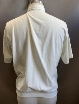 Mens, Polo Shirt, N/L, Cream, Polyester, Cotton, Solid, L, Jersey, S/S, 4 Button Placket, Ribbed Yoke at Shoulders, C.A, 2 Pockets, Ribbed Waistband