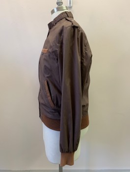 MEMBERS ONLY, Brown, Tan Brown, Polyester, Nylon, Solid, L/S, Zip Front, Collar Band, 3 Pockets