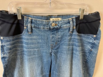 Womens, Maternity, MADEWELL, Blue, Cotton, Elastane, Faded, 31, 2 Pkts In Back, Spandex Gussets At Waist, "Perfect Vintage Jeans" Freyed Hem