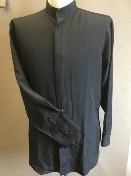 Unisex, Shirt, EDWARDS, Black, Polyester, Solid, L, Black, Stand Collar Attached, Hidden Button Front, Long Sleeves, Curve Hem
