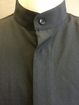 Unisex, Shirt, EDWARDS, Black, Polyester, Solid, L, Black, Stand Collar Attached, Hidden Button Front, Long Sleeves, Curve Hem