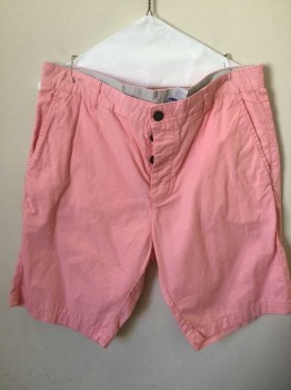 Mens, Shorts, DIVIDED, Lt Pink, Cotton, Solid, 32, Button Fly, Belt Loops, 3 Pockets, 9.5" Inseam
