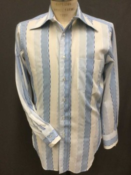 BYRON BRITTON, White, Off White, Baby Blue, Blue, Lt Gray, Cotton, Polyester, Stripes - Vertical , Collar Attached, Button Front, 1 Pocket, Long Sleeves,