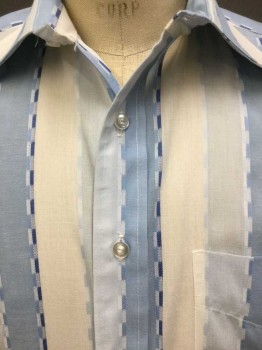 Mens, Dress Shirt, BYRON BRITTON, White, Off White, Baby Blue, Blue, Lt Gray, Cotton, Polyester, Stripes - Vertical , 32, 14, Collar Attached, Button Front, 1 Pocket, Long Sleeves,