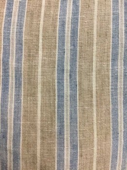 Mens, Casual Shirt, N/L, Brown, Blue, Gray, Linen, Stripes, 35/36, 17.5, Brown with Gray and Blue Stripes, Button Front, Collar Band, Long Sleeves,