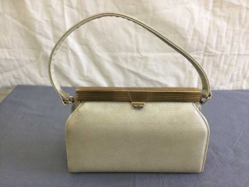 Womens, Purse, MEYERS?, Champagne, Gold, Vinyl, Metallic/Metal, Reptile/Snakeskin, 4", 8", 2", Squat, Top Clasp, Short Handle, Slightly Pearlescent