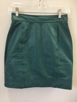 Womens, Skirt, CHIA, Teal Green, Leather, Solid, 8, Hem Above Knee,  Back Center Zip and Snap Closure