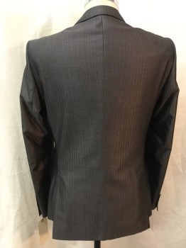 Mens, Suit, Jacket, ZARA MAN, Pewter Gray, Black, Wool, Polyester, Stripes - Pin, 40R, Sharkskin, Single Breasted, Notched Lapel, 2 Buttons,  Top Stitch,
