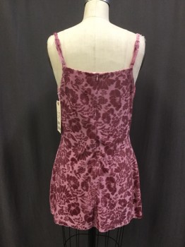 URBAN OUTFITTERS, Rose Pink, Polyester, Floral, Adjustable Straps, Back Zipper, Draped Square Neck, Mini