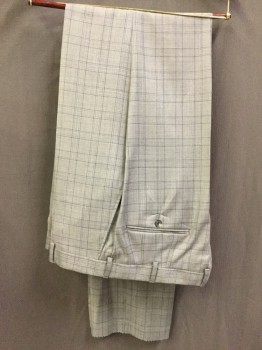 Mens, Suit, Pants, HICKEY FREEMAN, Gray, Dk Gray, Lavender Purple, Wool, Plaid, Open, 38, Flat Front, Zip Front, Button Tab, 4 Pockets,