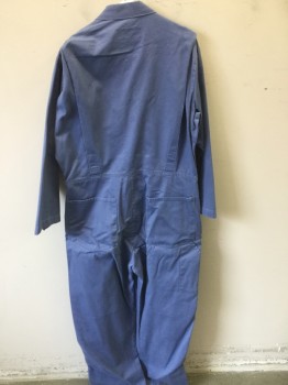 Mens, Coveralls Men, REGENT, Periwinkle Blue, Cotton, Solid, 42 R, Collar Attached, Button Front, Long Sleeves, Patch / Slit Pockets