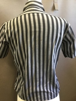 HADWAY, Gray, Black, Polyester, Cotton, Stripes - Vertical , B.F.,  Peaked C.A., S/S, Patch Pocket