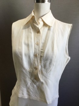 Womens, Blouse, N/L, Cream, Silk, Solid, B34, Pull Over with Button Placket, Collar Attached, Sleeveless, Side Zipper. Sheer Mesh for Tucking