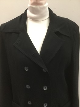 Womens, Coat, ZELDA, Black, Rayon, Polyester, Solid, 14, Peaked Lapel, Double Breasted, Patch Pockets with Flaps, Back Waist Tab,