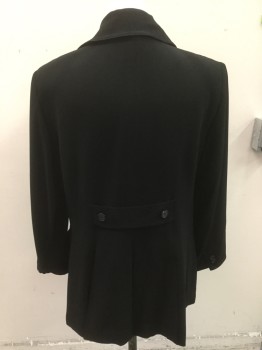 Womens, Coat, ZELDA, Black, Rayon, Polyester, Solid, 14, Peaked Lapel, Double Breasted, Patch Pockets with Flaps, Back Waist Tab,
