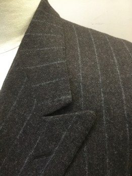 SULKA, Dk Brown, Gray, Wool, Stripes - Pin, Stripes - Chalk , Double Breasted, Wide Peaked Lapel, 3 Pockets, Solid Black Lining,