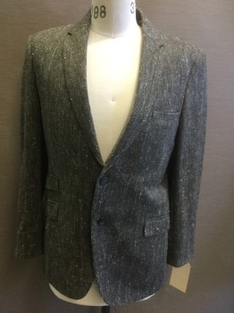 Mens, 1960s Vintage, Suit, Jacket, T&J By MR. OH, Gray, Black, White, Wool, Herringbone, Tweed, 40R, Single Breasted, 2 Buttons,  4 Pockets 3 with Flaps, Notched Lapel, Cute Foxy Lining, Double Back Vent
