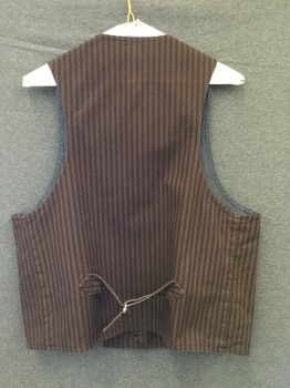 Frontier Classics, Brown, Black, Cotton, Stripes, Early Western Vest, Stripped Cotton , Notched Lapel, 5 Button Single Breasted, 4 Welt Pockets, Adjustable Strap at Waist, Old West 1600-1900