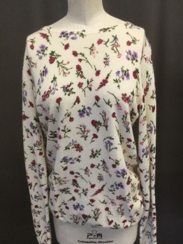 Womens, Pullover, JOIE, Cranberry Red, Magenta Pink, Green, Lavender Purple, Pink, Cashmere, Floral, XS, Ballet Neck