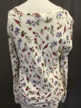 Womens, Pullover, JOIE, Cranberry Red, Magenta Pink, Green, Lavender Purple, Pink, Cashmere, Floral, XS, Ballet Neck