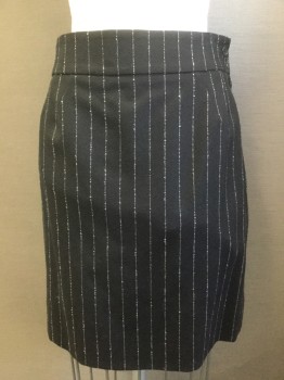 Womens, Suit, Skirt, ALEXANDER McQUEEN, Black, Dove Gray, Wool, Acrylic, Stripes - Pin, H35, W28, Side Zipper with 2 Buttons,  Center Back Slit,