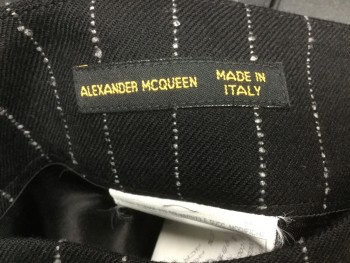 ALEXANDER McQUEEN, Black, Dove Gray, Wool, Acrylic, Stripes - Pin, Side Zipper with 2 Buttons,  Center Back Slit,