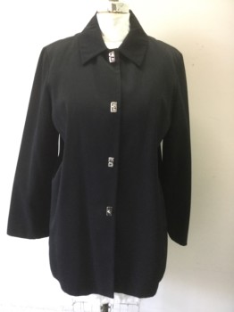 Womens, Coat, Trenchcoat, ANNE KLEIN, Black, Polyester, Solid, XL, Metal Clasp Closure Front, Collar Attached, Long Sleeves, 2 Hidden Side Pockets