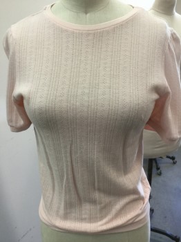 Womens, Top, REFORMATION, Lt Pink, Cotton, Solid, S, Pull Over, Crew Neck, Short Sleeves, Eyelet Stripe, Rib Knit Trims
