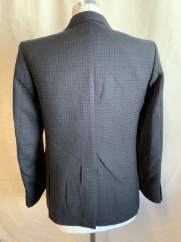 Mens, Sportcoat/Blazer, CARDUCCI, Black, Wool, Solid, 42R, Knit Grid Texture, Single Breasted, Collar Attached, Notched Lapel, 4 Pockets, 2 Buttons