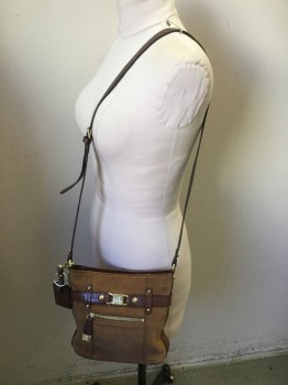 Womens, Purse, ETIENNE AIGNER, Camel Brown, Brown, Suede, Leather, Solid, Shoulder Bag, Camel Suede, Brown Faux Croc Buckle Detail with Gold Hardware, Zip Pockets on Both Sides, Detachable Keychain, Adjustable Strap