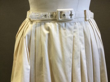 Womens, Skirt, N/L, Cream, Polyester, Cotton, Solid, W26, Kick Pleats, Belt Loops, 1 Button & Side Zipper, Matching Belt