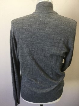 Mens, Cardigan Sweater, SALT OF THE EARTH, Gray, Wool, Acrylic, Solid, 40, Large, Zip Front, Textured Knit Front, Rib Knit Collar/Cuffs/Waistband