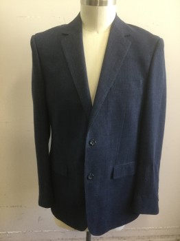 Mens, Sportcoat/Blazer, MATTARAZI UOMO, Navy Blue, Blue, Wool, Linen, Grid , 44, Navy with Blue Tiny Grid Pattern, Single Breasted, Notched Lapel, 2 Buttons, 3 Pockets, Lining is Navy with Self Paisley Pattern