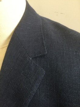 Mens, Sportcoat/Blazer, MATTARAZI UOMO, Navy Blue, Blue, Wool, Linen, Grid , 44, Navy with Blue Tiny Grid Pattern, Single Breasted, Notched Lapel, 2 Buttons, 3 Pockets, Lining is Navy with Self Paisley Pattern