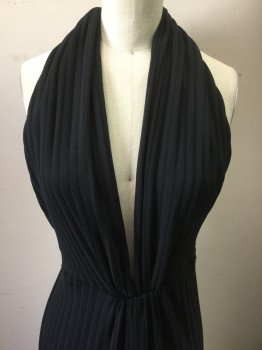 Womens, Jumpsuit, N/L, Black, Synthetic, Solid, W32, Halter, Rib Knit, Addition of Mens Silk Tie to Make Halter Longer
