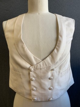 DOMINIC GHERARDI, Ivory White, Cotton, Shawl Lapel, Double Breasted, 8 Fabric Covered Buttons, 2 Pockets, Belted Back (Broken Buckle), Small Holes on Back