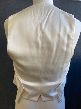 DOMINIC GHERARDI, Ivory White, Cotton, Shawl Lapel, Double Breasted, 8 Fabric Covered Buttons, 2 Pockets, Belted Back (Broken Buckle), Small Holes on Back