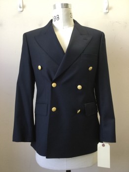Mens, Sportcoat/Blazer, HASTING, Navy Blue, Wool, Solid, 36 S, Double Breasted, Peaked Lapel, 6 Buttons, 3 Pockets,