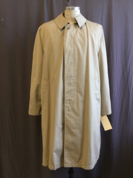 Mens, Coat, Trenchcoat, MISTY HARBOR, Khaki Brown, Acrylic, Cotton, Solid, 40R, Button Front, Collar Attached, 2 Pockets