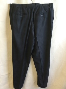 Mens, Slacks, GEORGE AUSTIN, Black, Polyester, Rayon, Stripes - Vertical , 36/31, Black with Black/shinny Black Micro Weaved Vertical Stripes, 1.5" Waistband with Belt Hoops, Flat Front, Zip Front, 4 Pockets,